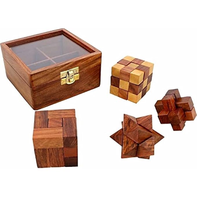 ACEWOOD WOODEN PUZZLE WOODEN GAMES GIFT SET WOOD BOX GAMES SET 3D PUZZLES FOR TEENS & ADULTS 4 IN ONE - Image 3